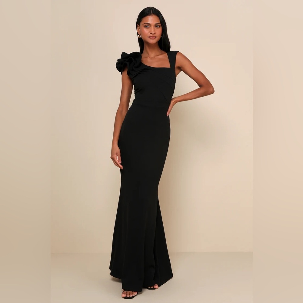 Lulus Lucette Black Sleeveless Ruffled Mermaid Maxi Dress